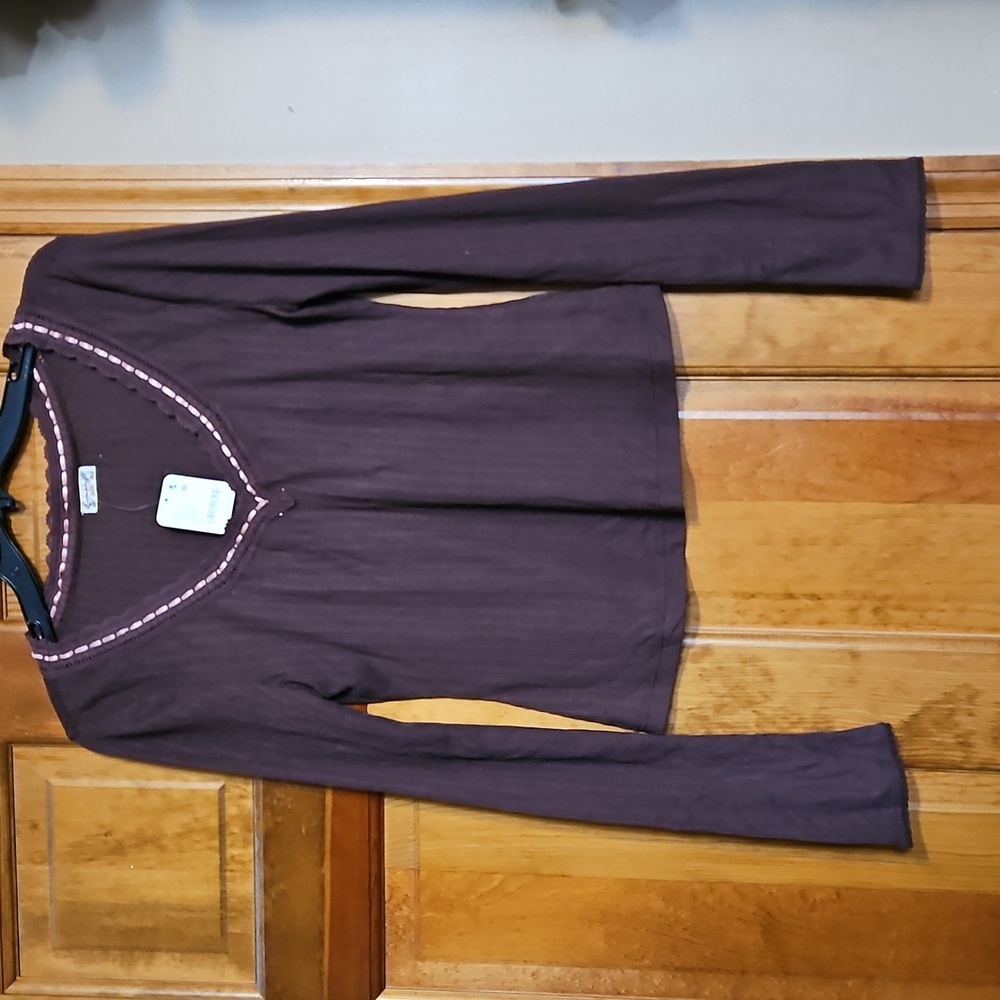 NWT Free People Only You Brown Long Sleeve Ribbon Laced Top - Picture 3 of 11